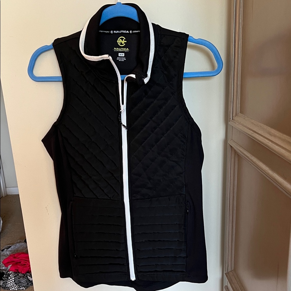 Nautica Women's Black Quilted Vest with White Trim New with Tags